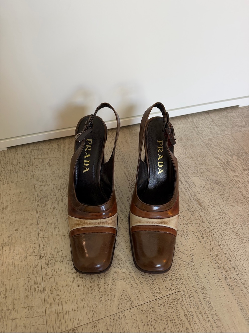 Vintage Prada Brown and Cream Leather Slingback heels
